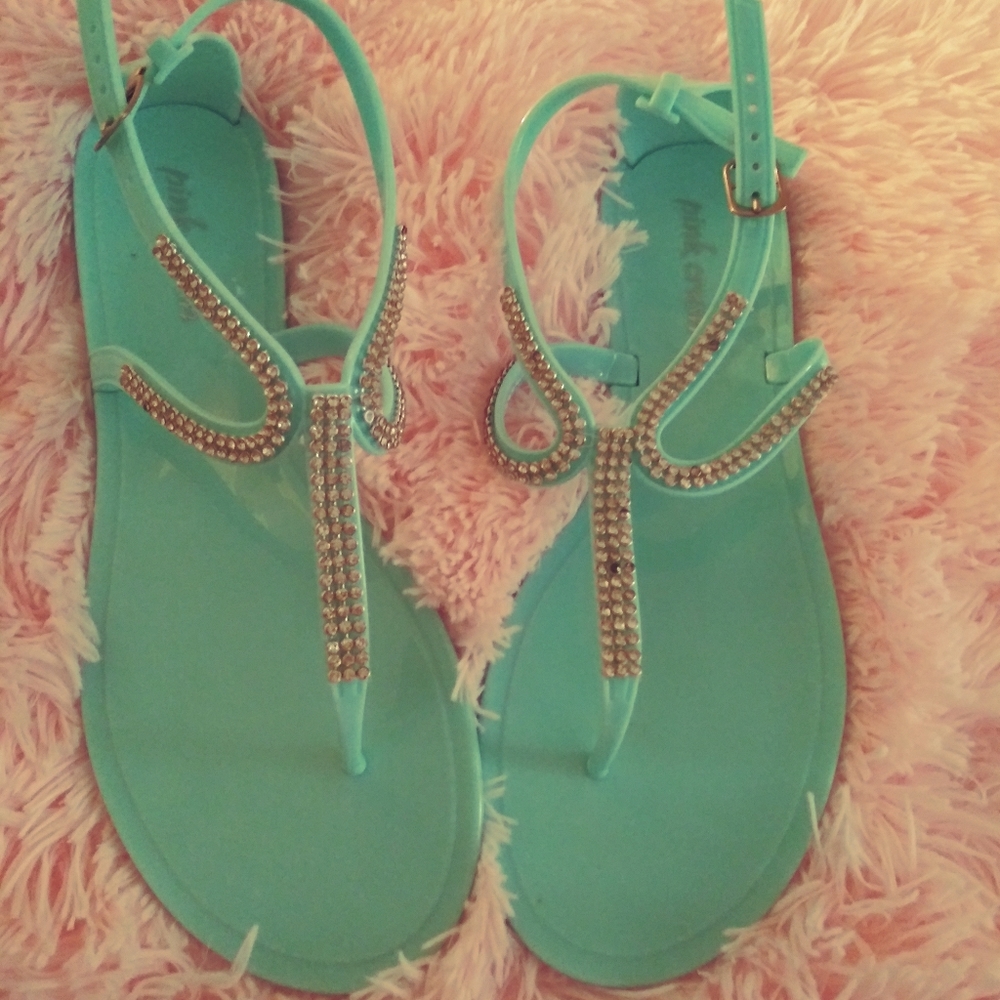 New teal pink crush sandals